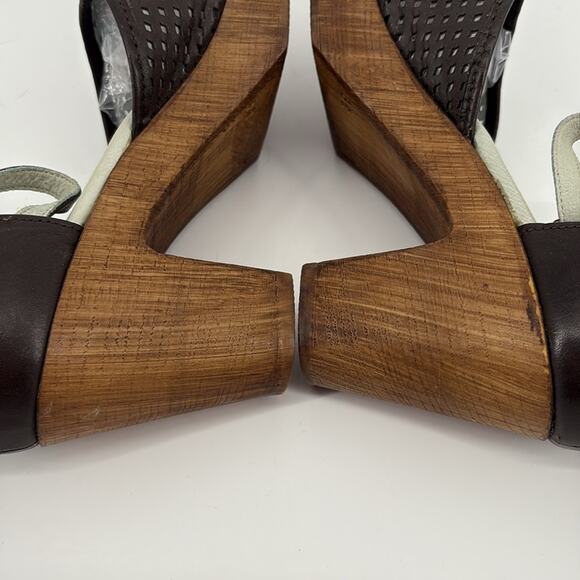 Eric Michael Womens Brown Platform Clogs Ankle Strap Laser Cut Leather Size 39 - Picture 7 of 15